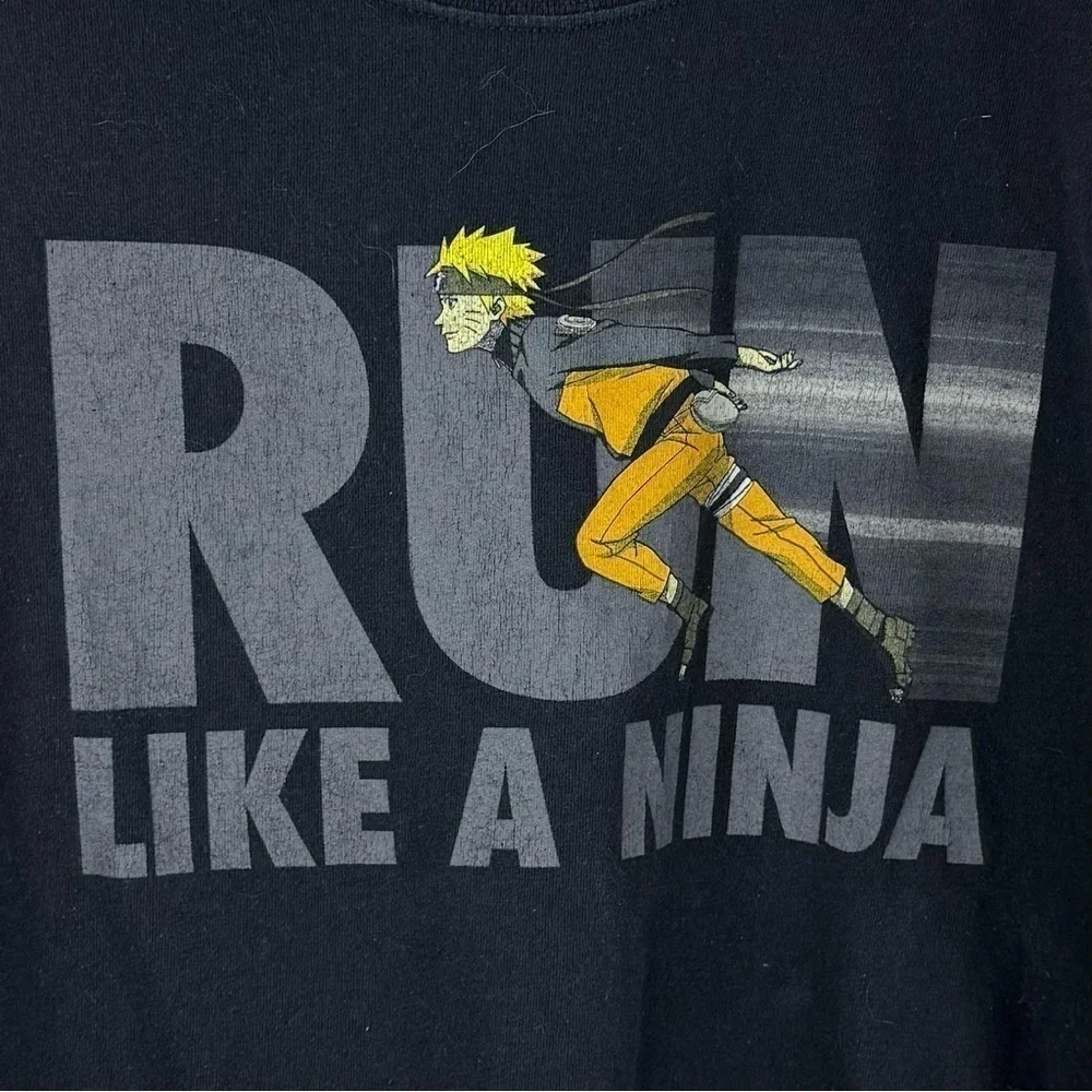 NARUTO SHIPPUDEN Men's Black Run Like A Ninja Anime Graphic T-Shirt Size XL